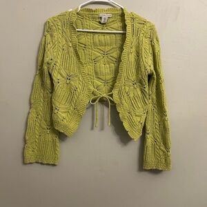 Sincerly Jules Green Cardigan with Tie Closure and Open Knit Design